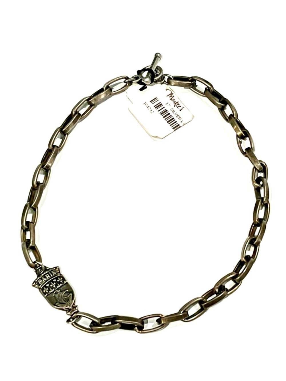 New French Kande Silver-Tone Chain Necklace with Shield Charm 17 in